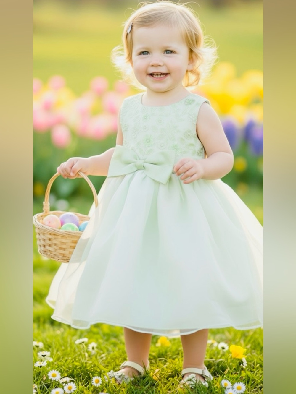 Bonnie Baby Light Green Chiffon Style Formal Dress Toddler Baby Girl Size 18 Mo